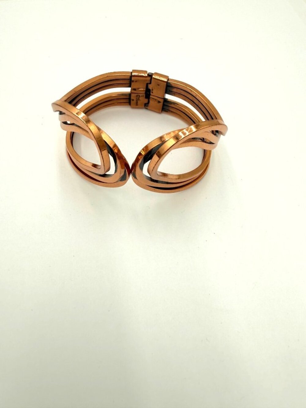 Vintage Renoir Copper Cuff Bracelet Geometric Interlocking Bands Hinged Closure